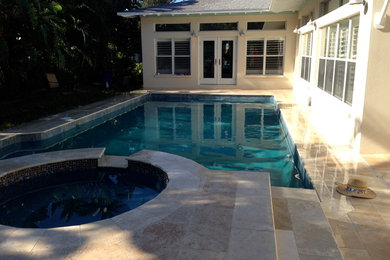 Planked 12X24 Travertine Decking, new tile and New Pool Finish