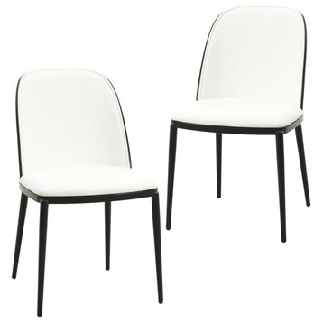 LeisureMod Tule Mid-Century Modern Dining Side Chair Set of 2, Black/White