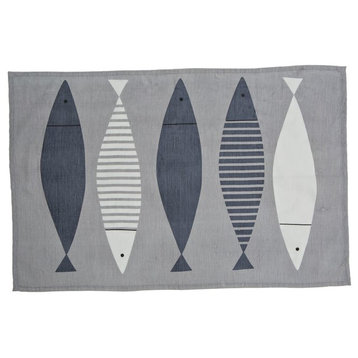Fish Tea Towel, Set of 4, 20"x30", Navy