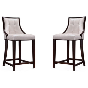 Fifth Ave Counter Stool, Pearl White and Walnut, Set of 2