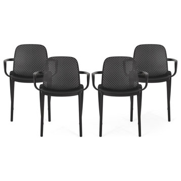 Winona Outdoor Stacking Dining Chairs, Black, Set of 4
