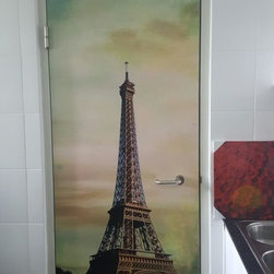 Door Decal Art Installation "Paris Eiffel Tower" on Bomb Shelter Door - Wall Stickers