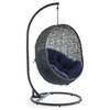Hide Outdoor Wicker Rattan Swing Chair With Stand, Gray Navy