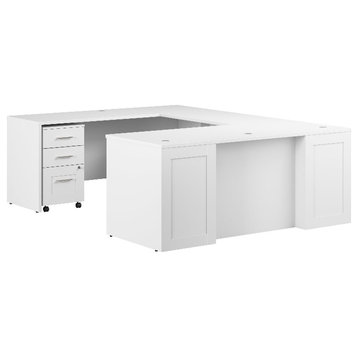 Bowery Hill 72W U Shaped Desk with Drawers in White - Engineered Wood