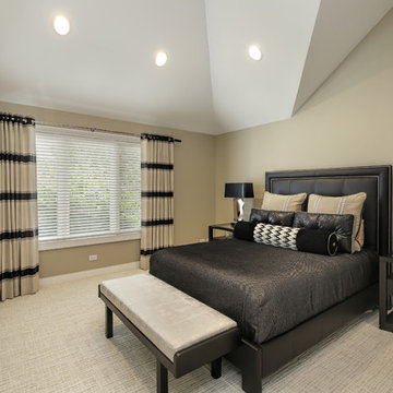 Urban Chic Black and Taupe Bedroom with Leather Headboard