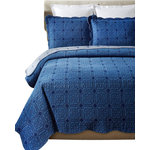 Melange Home - Denim Diamond Cotton Quilt Set, Full/Queen - Cotton Quilt Set