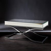 Contemporary Coffee Table, Curved X-Crossed Metal Base and Elegant Mirrored Top