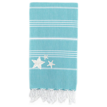 Lucky, Glittery Starfish Pestemal Beach Towel, Turquoise