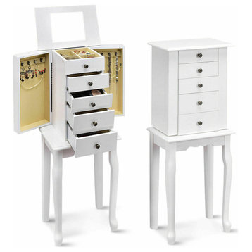 Costway Jewelry Cabinet Armoire Storage Standing Organizer with Mirror White