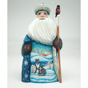 G Multicolored Debrekht Wolf & Bird Santa Hand-Painted Wood Carving