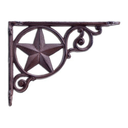 Import Wholesales - Decorative Shelf Bracket, Rustic Star, Rust Brown Cast Iron, 8.75" - Brackets