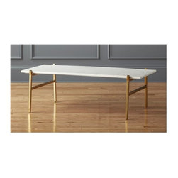 Slab Small Marble Coffee Table with Brass Base | CB2 - Furniture