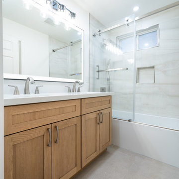 Modern Oak Vanity Bathroom | Bright Minimal Spa Design by The Cabination