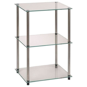 Pemberly Row 3 Shelves Transitional Glass Lamp Table in Clear