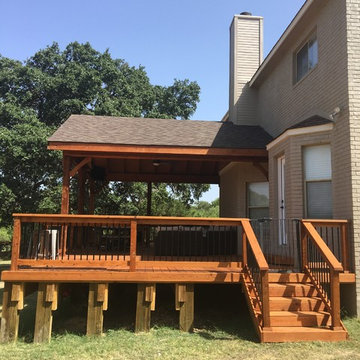 Custom Elevated Cedar Deck, Roof Extension, and Slide - San Antonio, TX