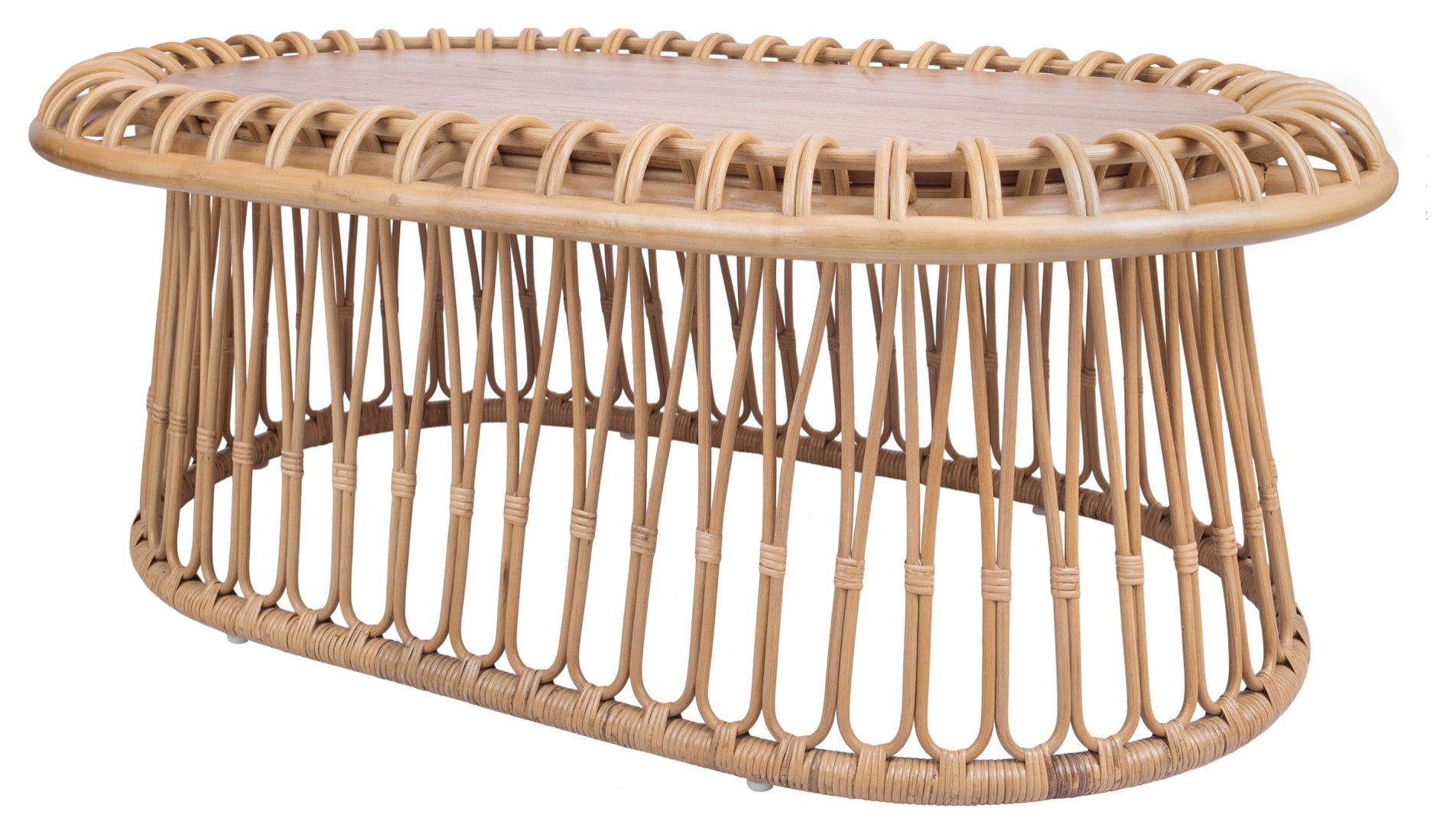 Galia Rattan Oval Coffee Table With Wood Top - Tropical - Coffee Tables ...