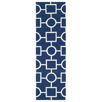 Safavieh Dhurries Collection DHU639 Rug, Navy/Ivory, 2'6"x8'