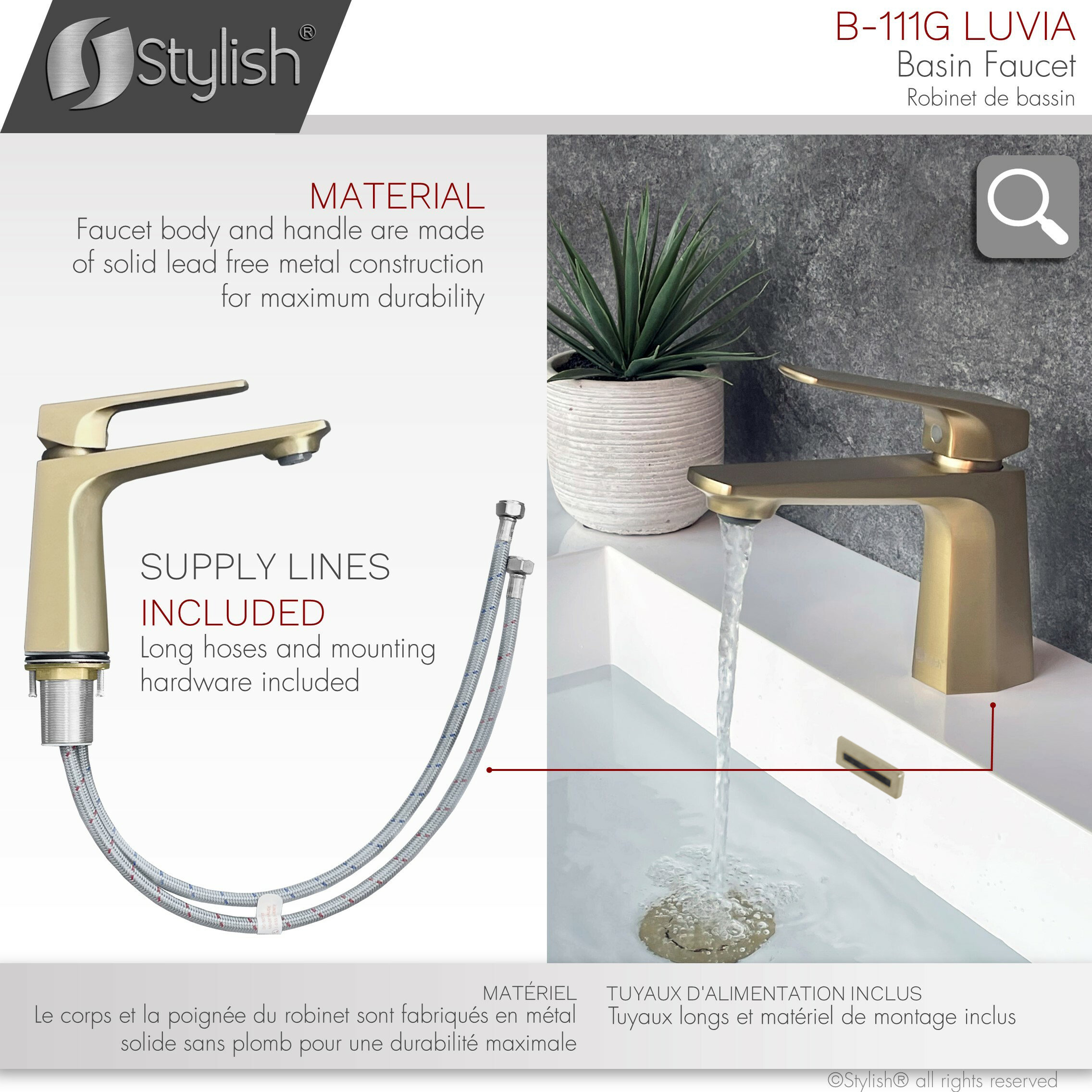 STYLISH Single Handle Brushed Gold Vessel Bathroom Faucet with Pop Up Drain