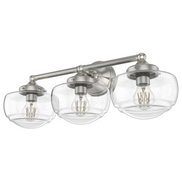 Saddle Creek Brushed Nickel, Clear Seeded Glass 3 Light Vanity Wall Light
