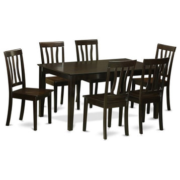 East West Furniture Capri 7-piece Dining Set with Wood Seat in Cappuccino