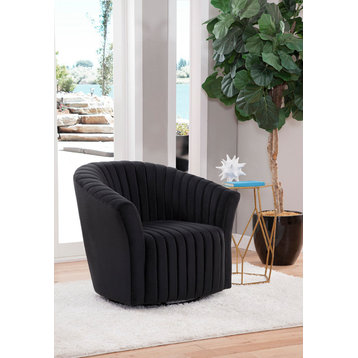 Sofia Channelled Tufted Swivel Chair Velvet by Grafton Home, Black Velvet