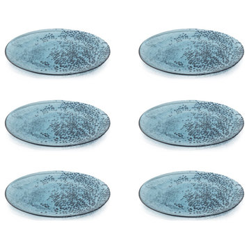 Hoku 11" Dotted Glass Plates- Blue, Set of 6