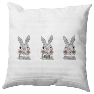 Bunny Triplets Easter Decorative Throw Pillow, Laurel Tree Green, 26x26"