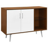 44" Mid Century Modern Asymetrical Accent Storage Console TV Stand, Pecan