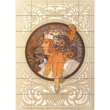 Tile Mural Kitchen Backsplash - Byzantine Heads - Blonde - by Alphonse Mucha