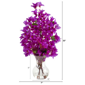 22in. Artificial Bougainvillea Arrangement with Fluted Glass Vase
