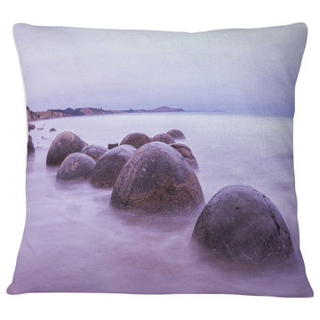 Moeraki Boulders New Zealand Seashore Photo Throw Pillow, 18"x18"