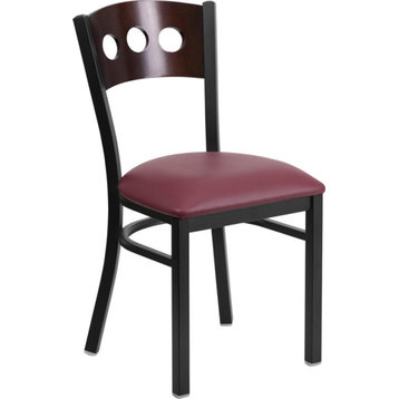 Black Decorative 3 Circle Back Metal Dining Chair, Walnut Wood Back/Burgundy Vin