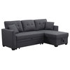 Alexent 3-Seat Modern Fabric Sleeper Sectional Sofa with Storage in Dark Gray