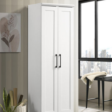 Evelyn 23"W White Sleek Storage Cabinet with Framed Panel Design