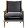 Velvet Upholstery Club Chair With Cane Frame, Shadow Gray Finish
