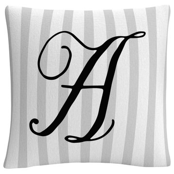 Gray Striped Ornate Letter Script A By Abc Decorative Throw Pillow