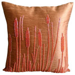 The HomeCentric - Orange Art Silk 16"x16" Beaded Farm Design Pillows Cover, Rusted Beauty - Rusted Beauty is an exclusive 100% handmade decorative pillow cover designed and created with intrinsic detailing. A perfect item to decorate your living room, bedroom, office, couch, chair, sofa or bed. The real color may not be the exactly same as showing in the pictures due to the color difference of monitors. This listing is for Single Pillow Cover only and does not include Pillow or Inserts.