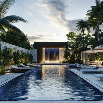 Minimalist Infinity Pool with Feature Wall Waterfall