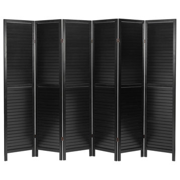 6' Tall Wooden Louvered Room, Black, 6 Panel