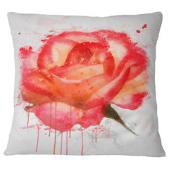 Designart Red Rose Painting with Splashes - Floral Throw Pillow - 18x18, Size: 18 x 18