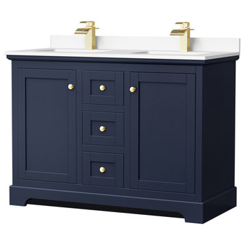 Avery 48" Dark Blue DBL Vanity, White Cultured Marble Top