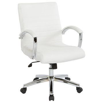 Executive Low Back Chair in White Faux Leather with Chrome Arms and Base K/D