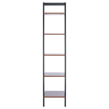 Susi 5 Tier Leaning Etagere/Bookcase, Honey Brown/Charcoal