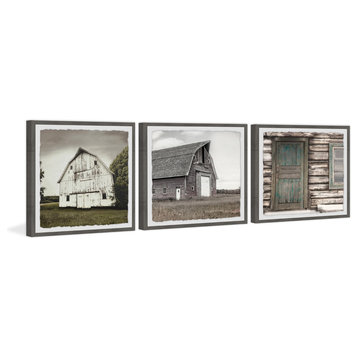 Barn Houses III Triptych, Set of 3, 18x18 Panels