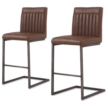 New Pacific Direct Ronan 26" PU Leather Counter Stool in Brown (Set of 2)