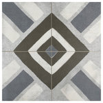 Merola Tile - Kings Sena Azul Porcelain Floor and Wall Tile - Inspired by classic cement tile, our Kings Sena Azul Porcelain Floor and Wall Tile radiates vintage charm. The defining feature of this encaustic-inspired tile is the unique, low-sheen glaze in light grey tones with a hand-painted looking geometric design in dark olive, denim blue and antique white tones. Available in six print variations that are randomly scattered throughout each case, the variation throughout each tile mimics an authentic aged appearance. Designed by interior architect and furniture designer Francisco Segarra, this tile is a true reflection of vintage industrial design. Realistic imitations of scuffs and spots that are the marks of well-loved, worn, century-old tile bring rustic charm to your interior. Save time and labor spent arranging smaller square tiles and instead install these durable porcelain slabs, which have four squares separated by scored grout lines. The scored grout lines can be grouted with the color of your choice to further customize your installation. Tile is the better choice for your space. This tile is made from natural ingredients, making it a healthy choice as it is free from allergens, VOCs, formaldehyde and PVC.