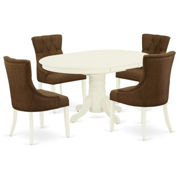 East West Furniture Avon 5-piece Wood Dining Set in Linen White/Dark Coffee