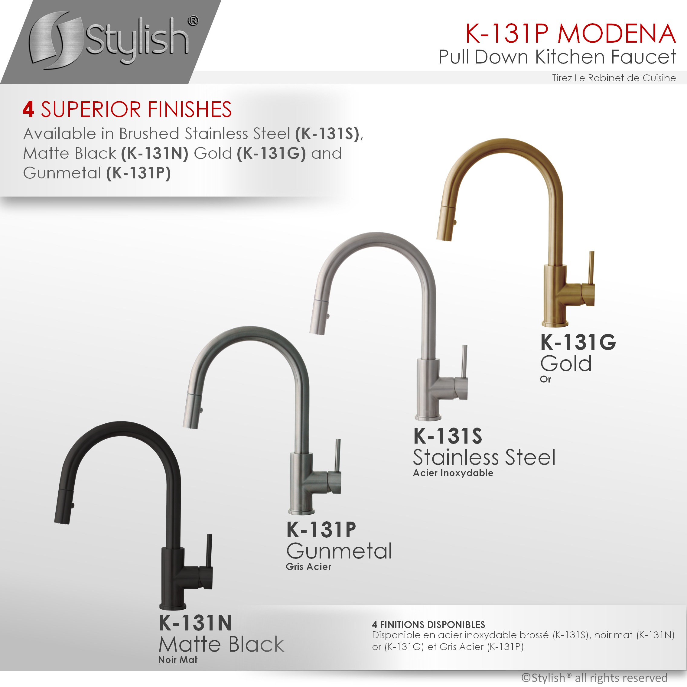 STYLISH Modern Single Handle Pull down Sprayer Kitchen Faucet in Gunmetal
