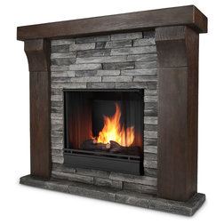 Modern Indoor Fireplaces Avondale Gray Ledge Stone Gel Fuel Firebox & Mantel