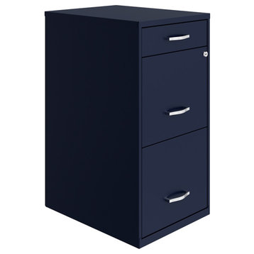 Space Solutions 18in Deep 3 Drawer Metal Organizer File Cabinet Navy